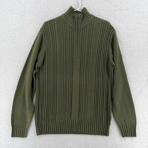 Perry Ellis America Sweater Mens Medium Green Laurel‎ Ribbed Half Zip Knit NWT